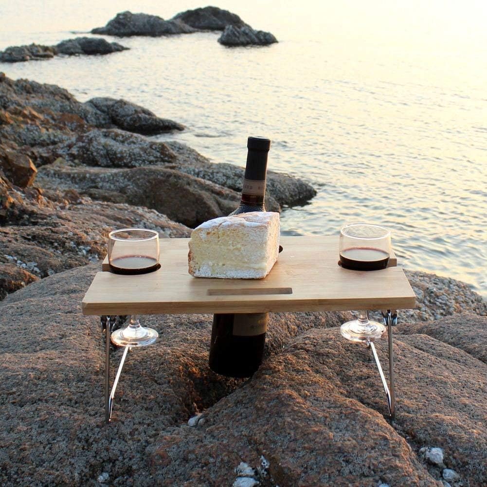 INNOSTAGE Portable and Foldable Wine and Snack Table for Picnic Outdoor on The Beach Park or Indoor Bed-2 Positions: Kitchen & Dining