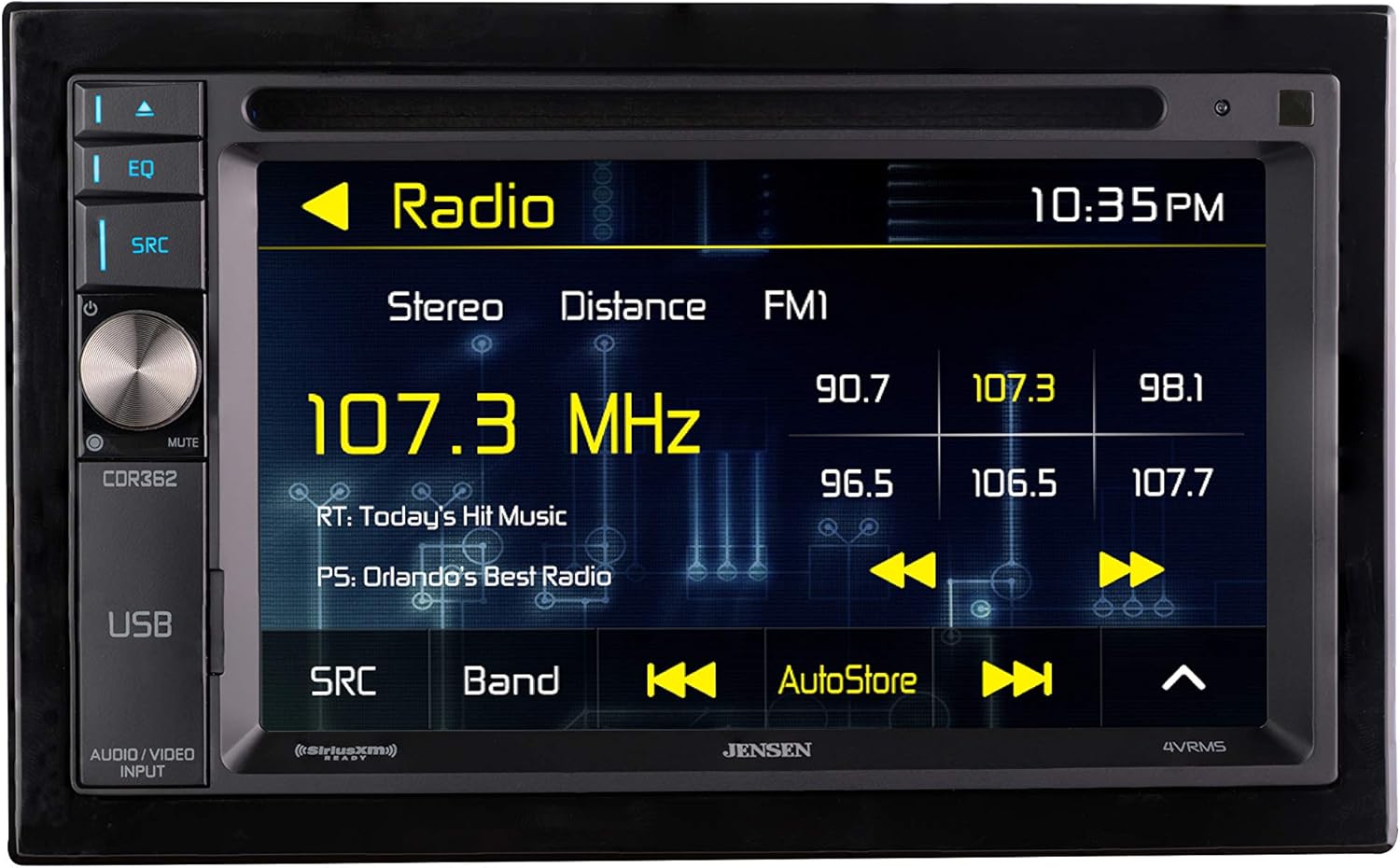 JENSEN CDR362 Double DIN Car Stereo Receiver with 6.2-inch LED Backlit LCD Multimedia Touch Screen Built-In Bluetooth/CD & DVD Player/MP3/SiriusXM-Ready/USB