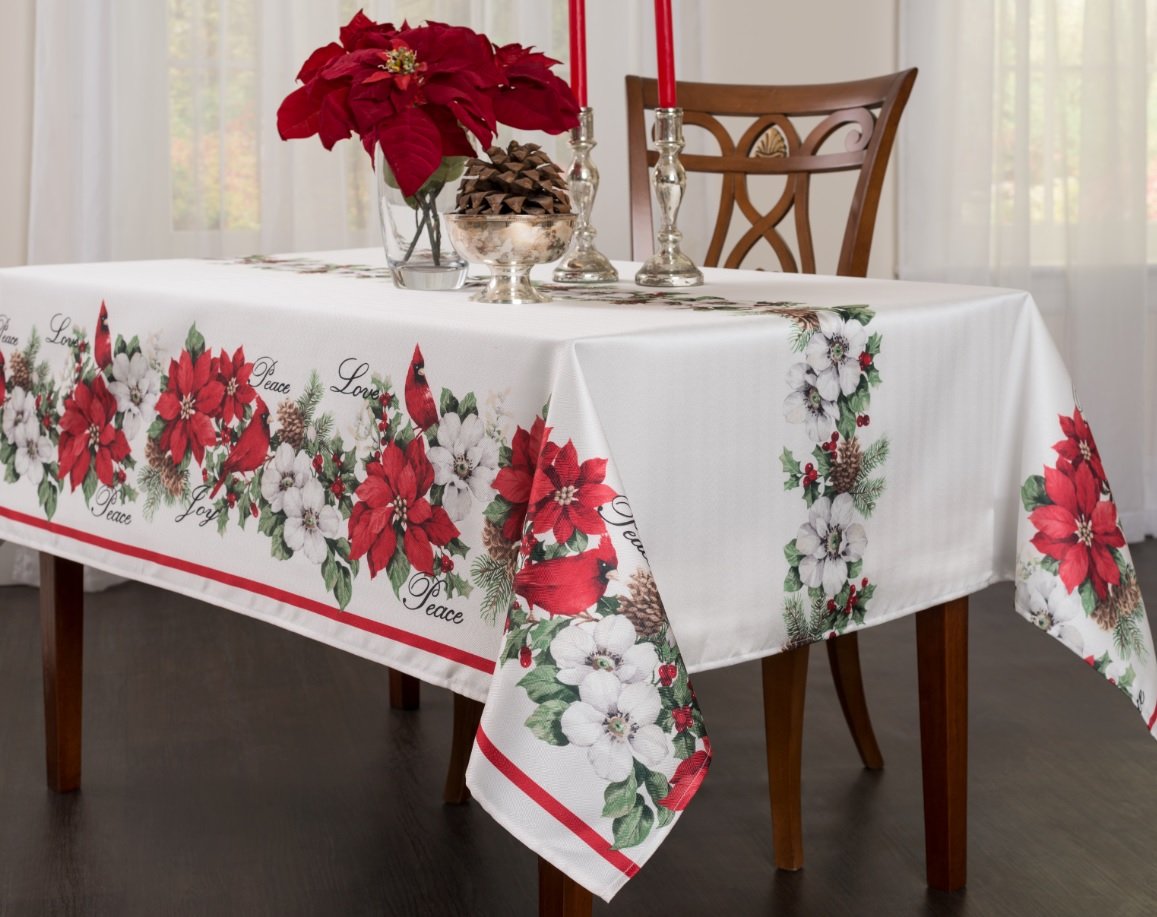 BENSON MILLS Botanical Christmas Herringbone Print Rectangle Tablecloth