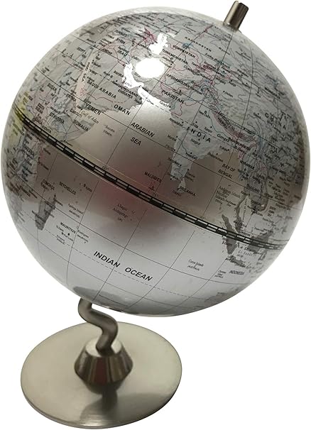 Amazon アンティーク 地球儀 英語 表記 世界 地図 学習 玩具 地理 社会 インテリア オシャレ オモチャ 模型 コンパクト シルバー 地球儀 文房具 オフィス用品