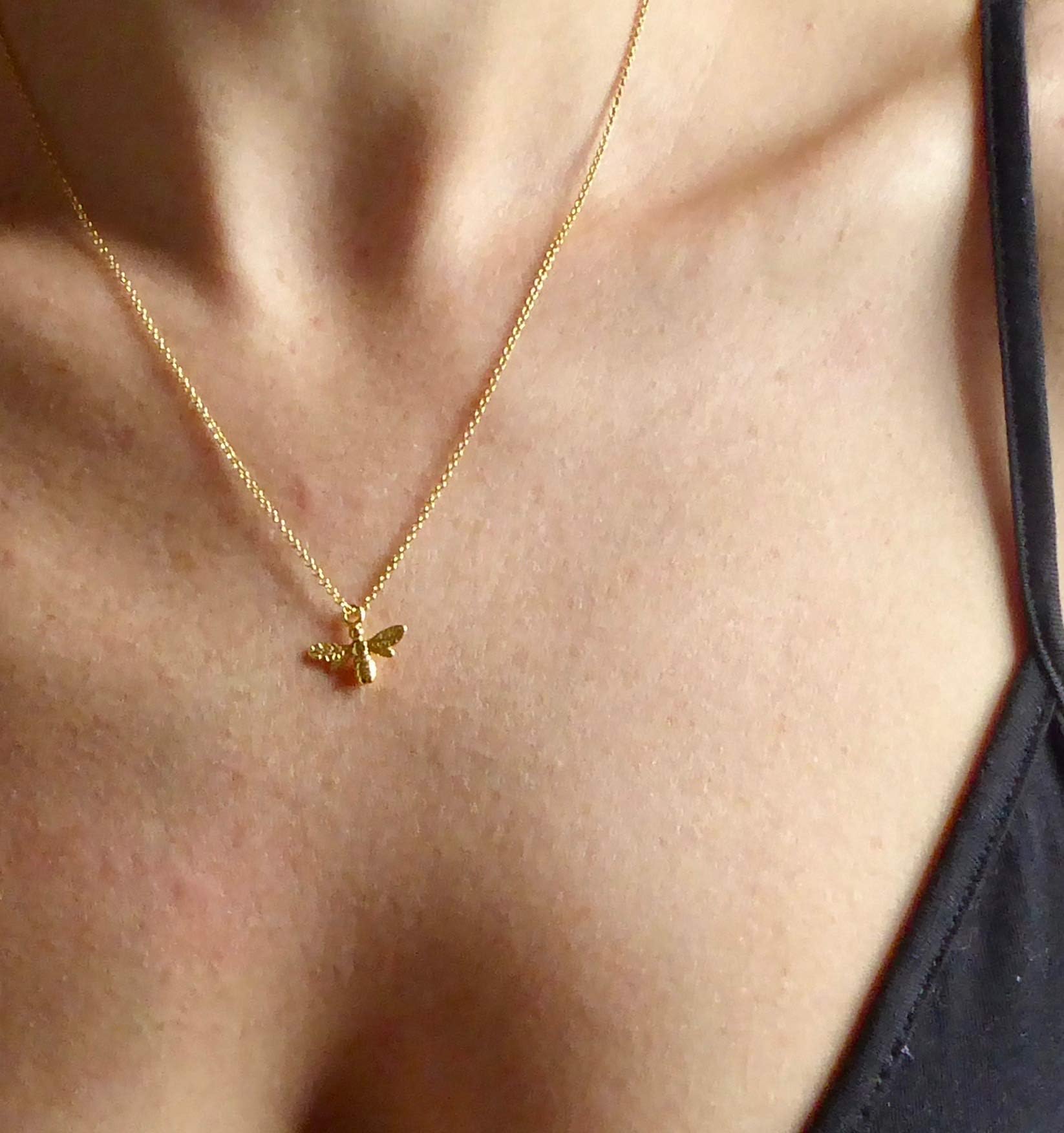 Gold Busy Bee Necklace Gold Over Sterling Silver Charm On Gold Vermeil Chain