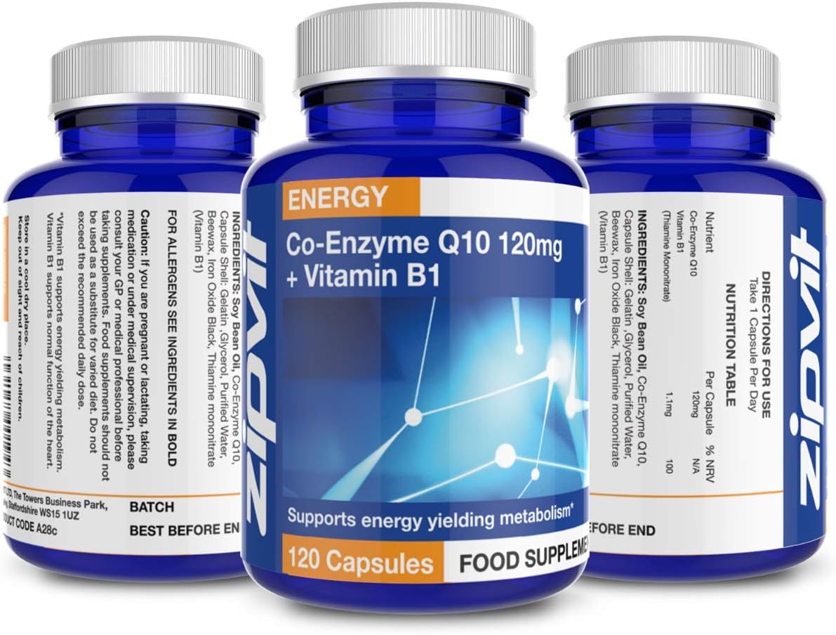Zipvit CoQ10 Supplement 120mg with Vitamin B1, Coenyme Q10 for Heart Health and Energy Ubiquinone Form, 120 Capsules, 4 Months Supply - Image 4