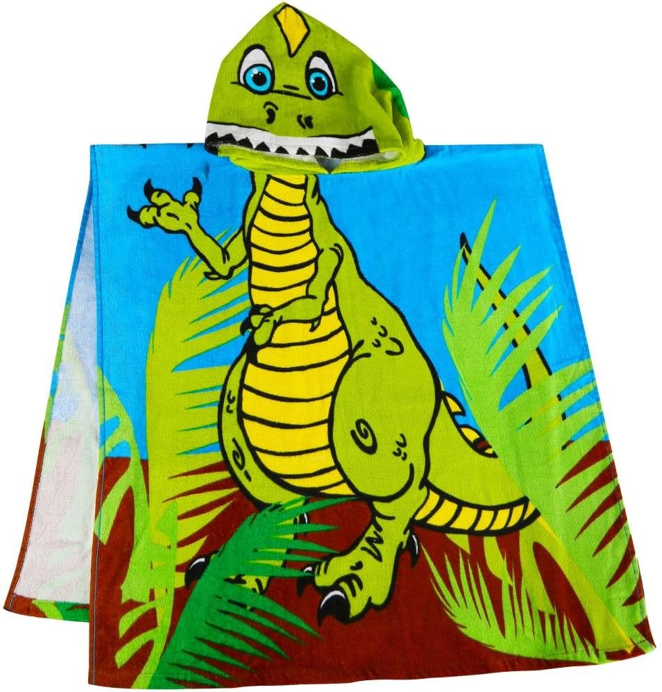 iSinotex Little Boys' Kids Dinosaur 100% Cotton Hooded Beach Bath Poncho Towel