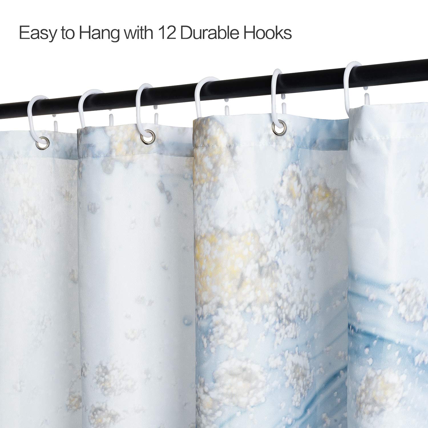 joyfeelife Fabric Shower Curtain Set Waterproof Bath Curtain for Bathroom Showers Bathtubs Home Decor with 12 Hooks, 71x71 Inch