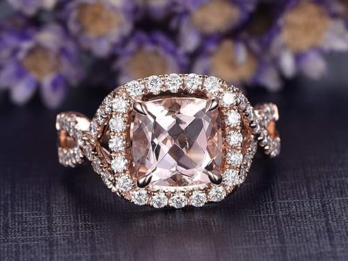 Amazon Com 8x8mm Cushion Cut Pink Morganite Engagement Ring Si