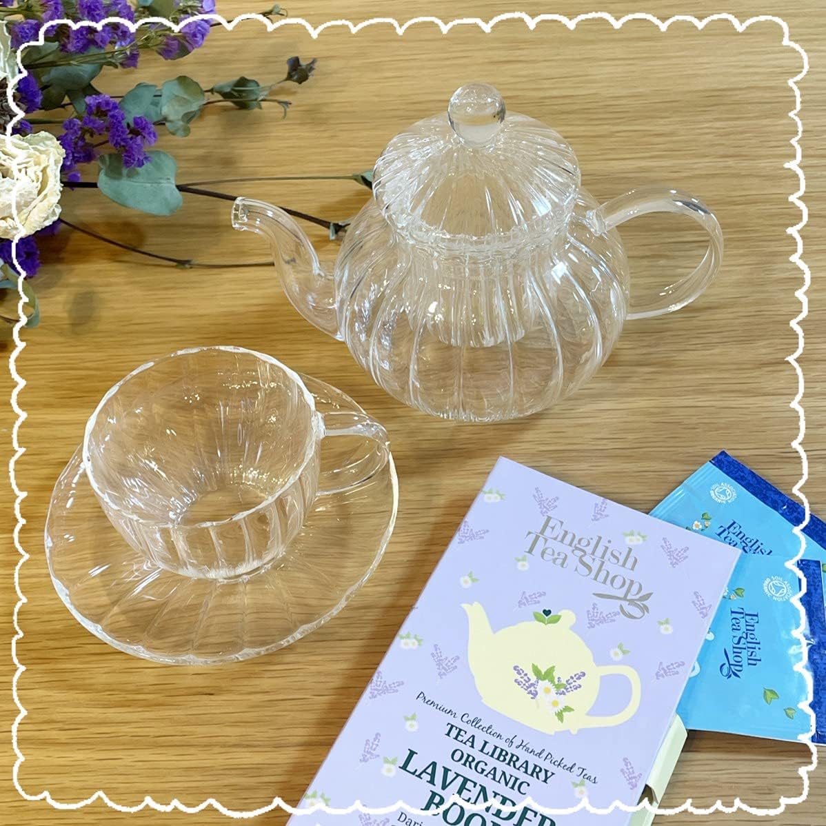 Amazon Siroppu ガラス ティーカップ 耐熱 クリア 透明 ウエーブ かわいい 人気 耐熱ガラス 紅茶 お茶 ハーブティー 1 対応 スリム ミニマム スタイリッシュ 軽量 軽い ガラス カップ ソーサー Siroppu ティーポット