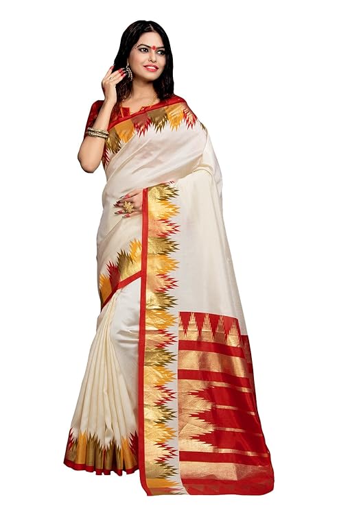 Women's Bhagalpuri Silk & Cotton Saree With Blouse Piece (bhagalpuri sarees 7PJ5009_Off-White)
