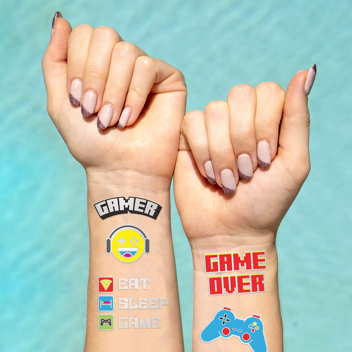 xo, Fetti Video Game Party Supplies Temporary Tattoos - 44 Glitter Styles | Videogame Birthday, Controller, Headset, Gamer, Arcade: Beauty