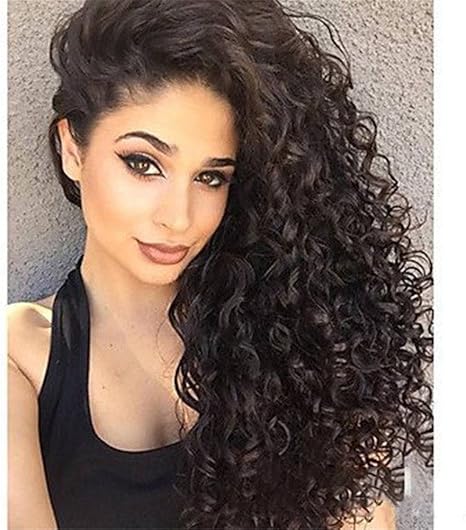 Fataotia Negro Largo Afro Rizado Cabello Peluca Sintetico Natural