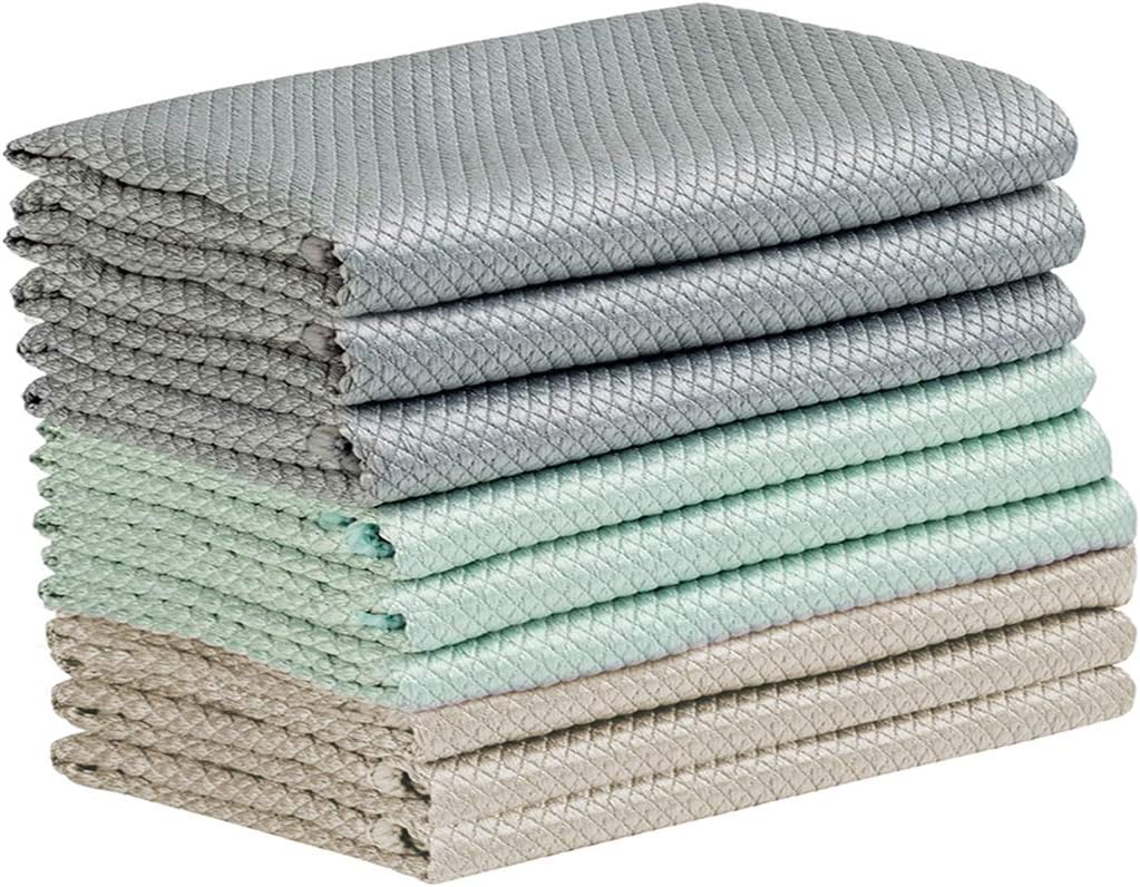Lumirio Microfiber Cleaning Cloths Lint-Free Quick-Dry Absorbent Household Dish Rags with Hanging Loop( 9 Pack,12inch×16inch): Kitchen & Dining
