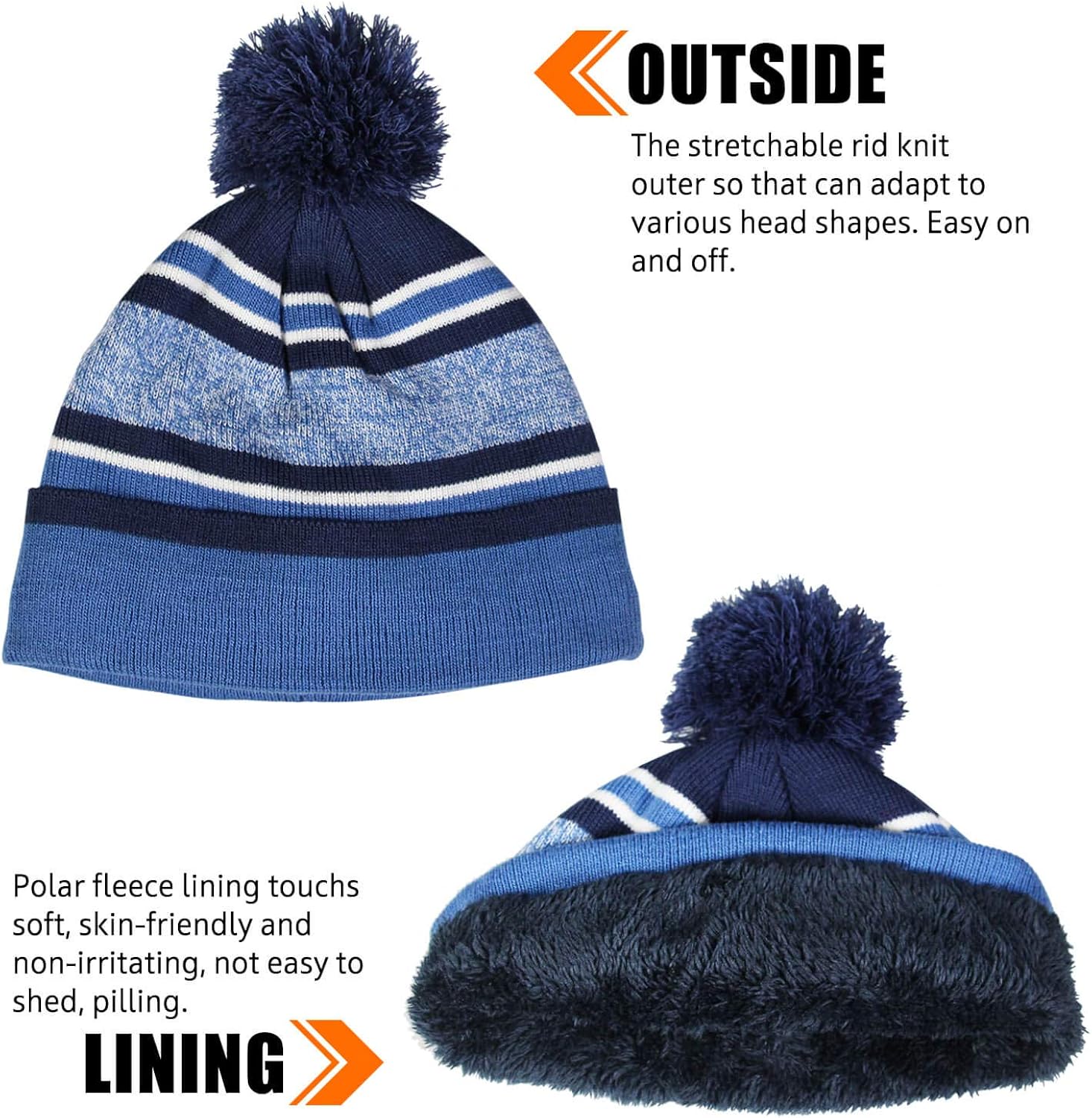 Winter Hats and Gloves Warm Sets Beanie for Boys and Girls Blue: Clothing