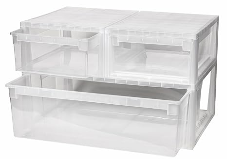 Kreher 3 Stück Schubladenboxen mit Nutzvolumen 2 Stück mit 12 (M) und 1 Stück mit 36 (XL) Liter. Passend für z.B. Pullover, S