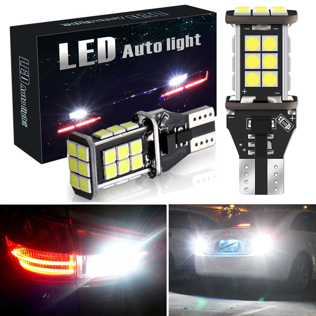 Botepon 1600 Lumens Extremely Bright 921 912 T15 Led Backup Lights Bulb, Error Free 3030 24-SMD Led Bulb for Car Led Backup Reverse Lights 12V 24V (Pack of 2)