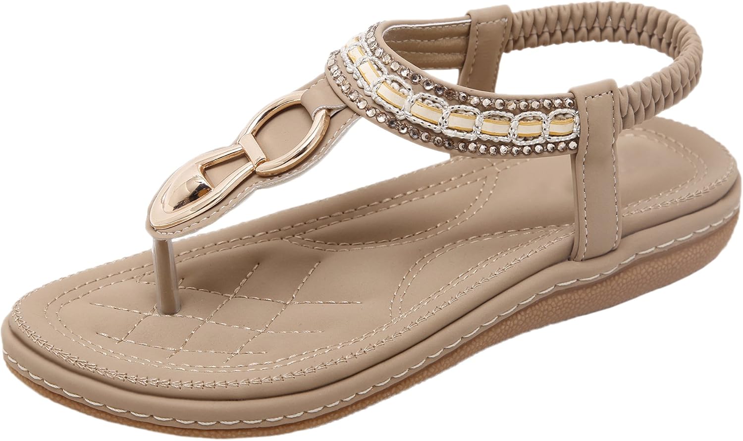 Amazon.com | BIGTREE Women Bohemian Thong Sandals Summer Beach Slingback Metal Rhinestone 