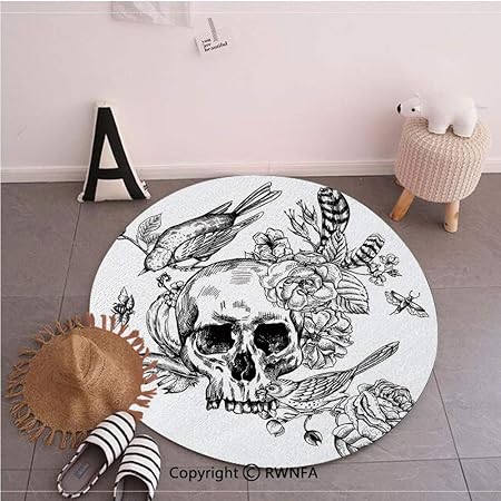 Amazon Com Custom Round Floor Mats Dead Skull Flowers Birds And