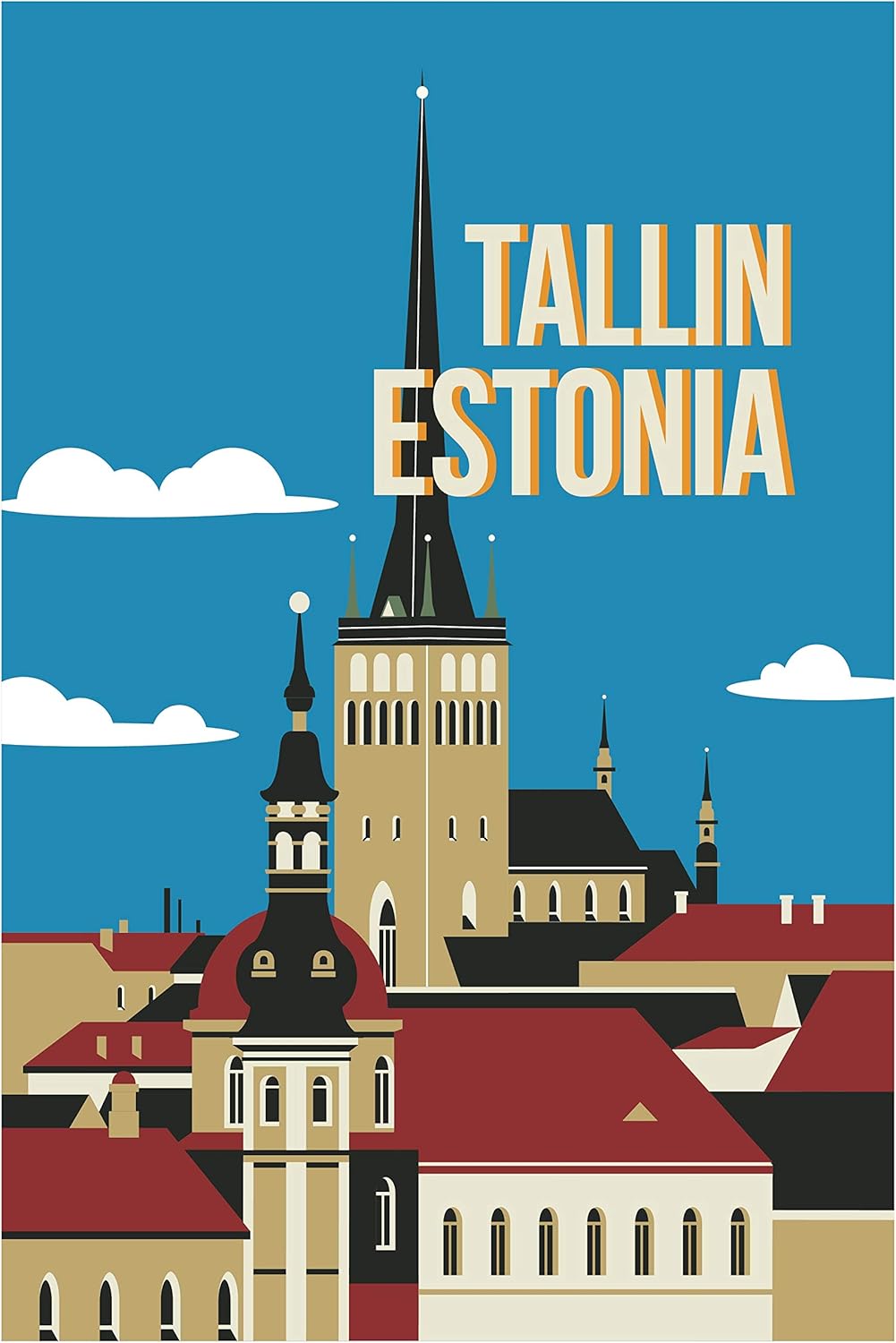 EzPosterPrints - Retro World Famous City Posters - Decorative, Vintage, Retro, Grunge Travel Poster Printing - Wall Art Print for Home Office - TALLIN, Estonia - 12X18 inches