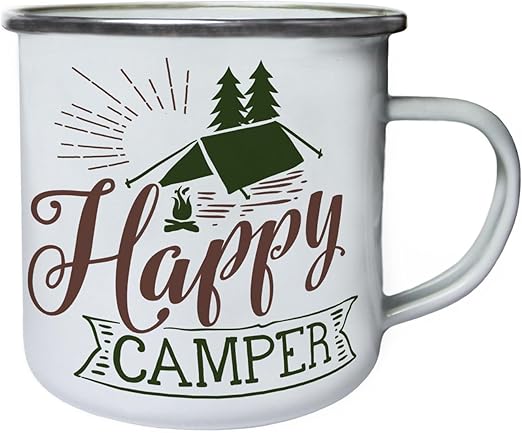 happy camper enamel mug
