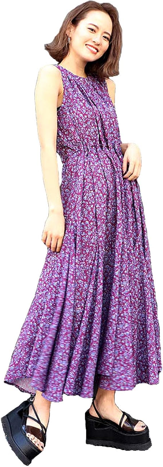 Amazon ムルーア リトルフラワーワンピース F フリー Ppl パープル ワンピース チュニック 通販