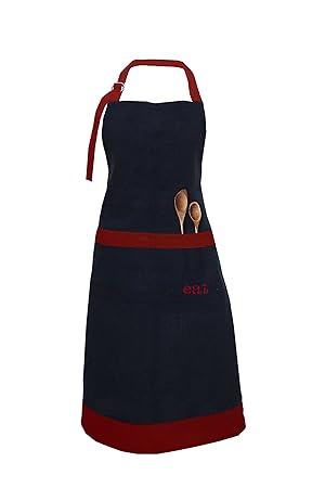 Milano HomeEat Embroidered 100% Cotton Apron with Adjustable Neck & Centre Pockets - Red