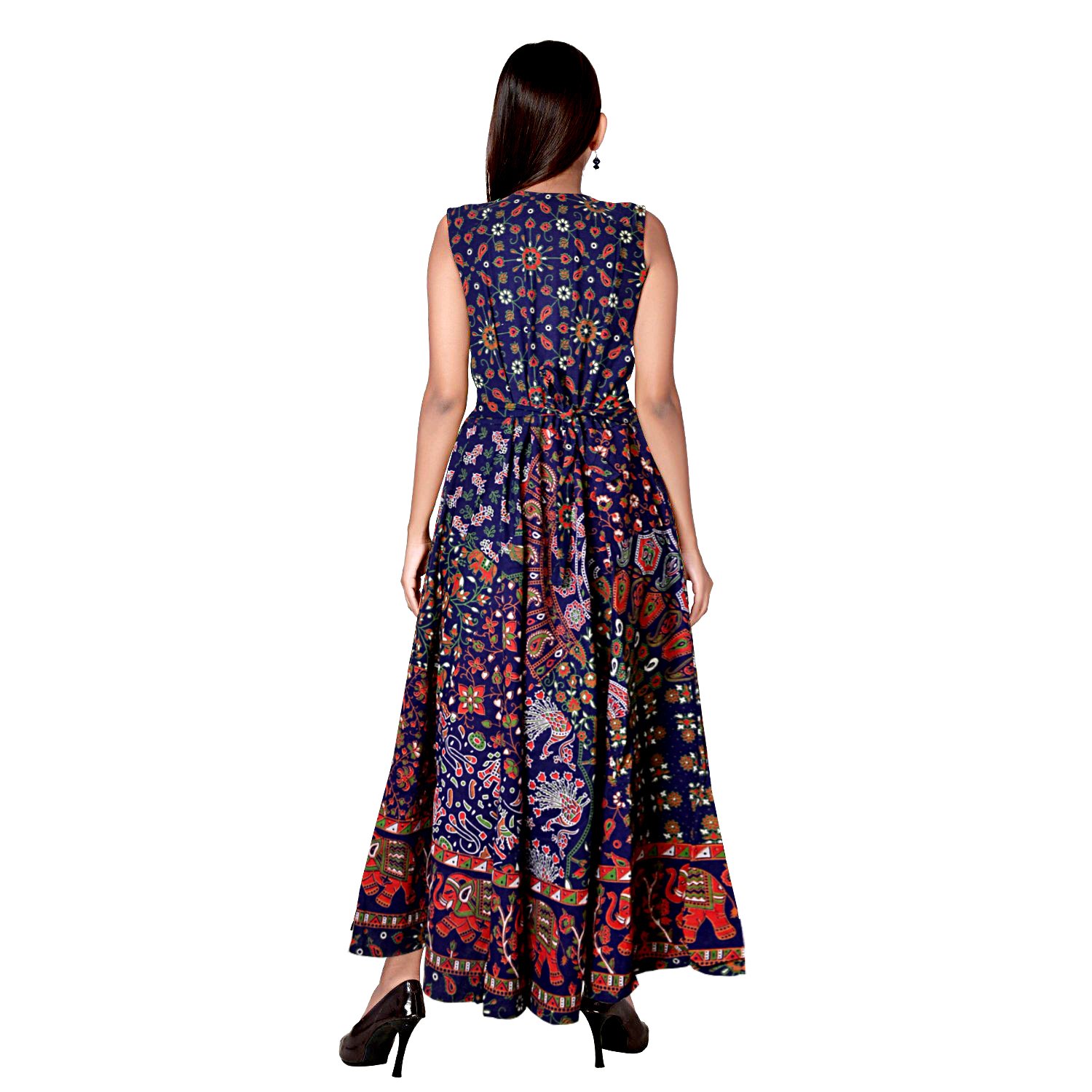 jwf women's cotton knee-high sleeveless midi dress (free size, multi-colour)