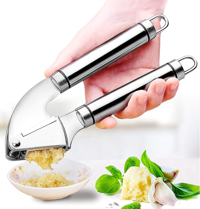 Feoguane Garlic Mincer Tool With Square Hole Rust Proof, Garlic Press Stainless