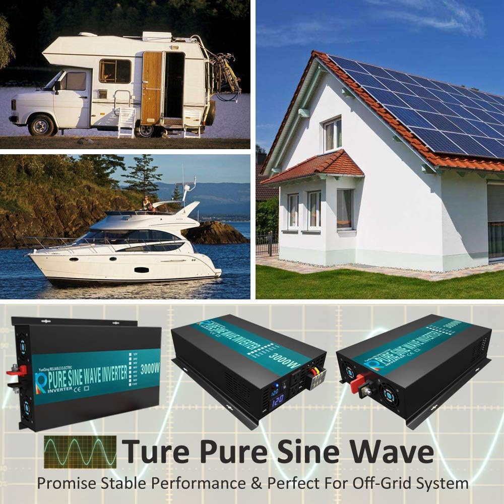 WZRELB 4000W Heavy Duty Pure Sine Wave Solar Power Inverter DC 36V to AC 110v 120V Backup Power with 2 AC Outlets with Hardwire Terminal and LED: Garden & Outdoor