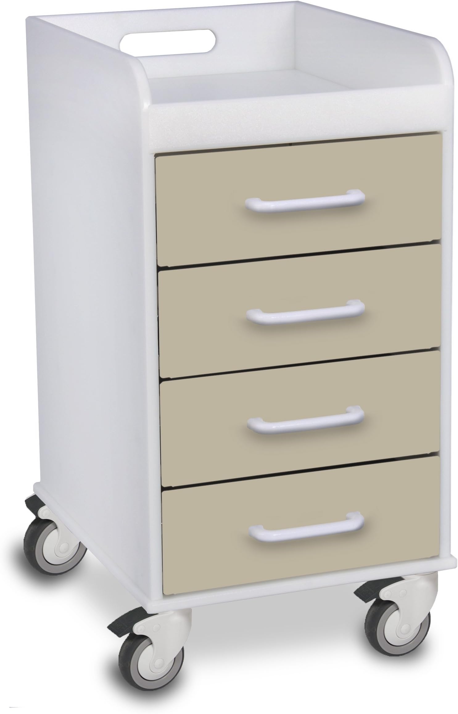 TrippNT 51087 Polyethylene Compact Locking Cart, 14" Width x 27" Height x 19" Depth, 4 Drawers, Almond