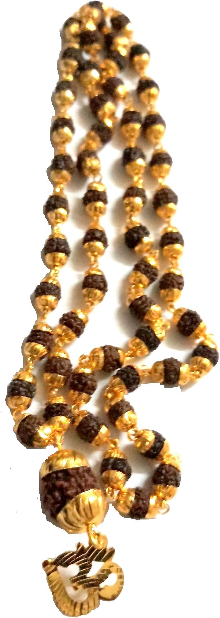 J S Imitation Rudraksh Mala With Gold Plated OM Inspired Pendant Set For Men Boys Girls & Women