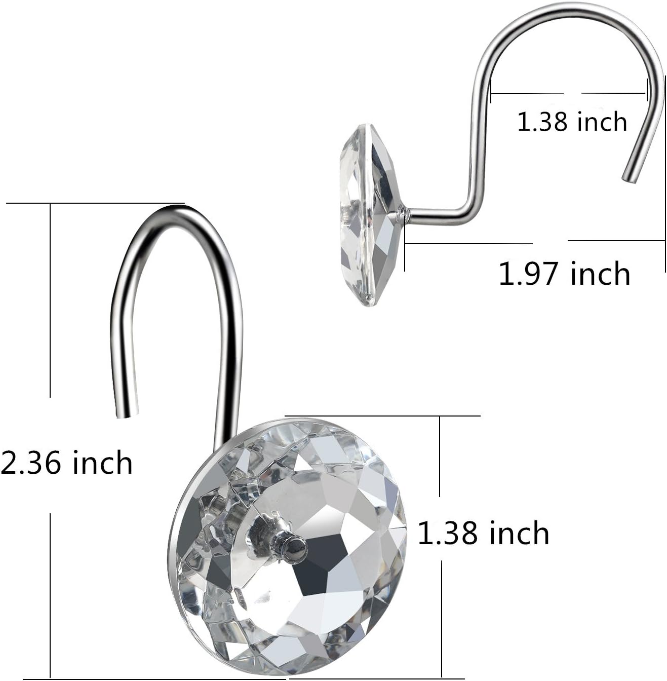 HBlife 12 Pcs Acrylic Decorative Rolling Shower Curtain Hooks Rhinestones Bath Bathroom Set: Home & Kitchen