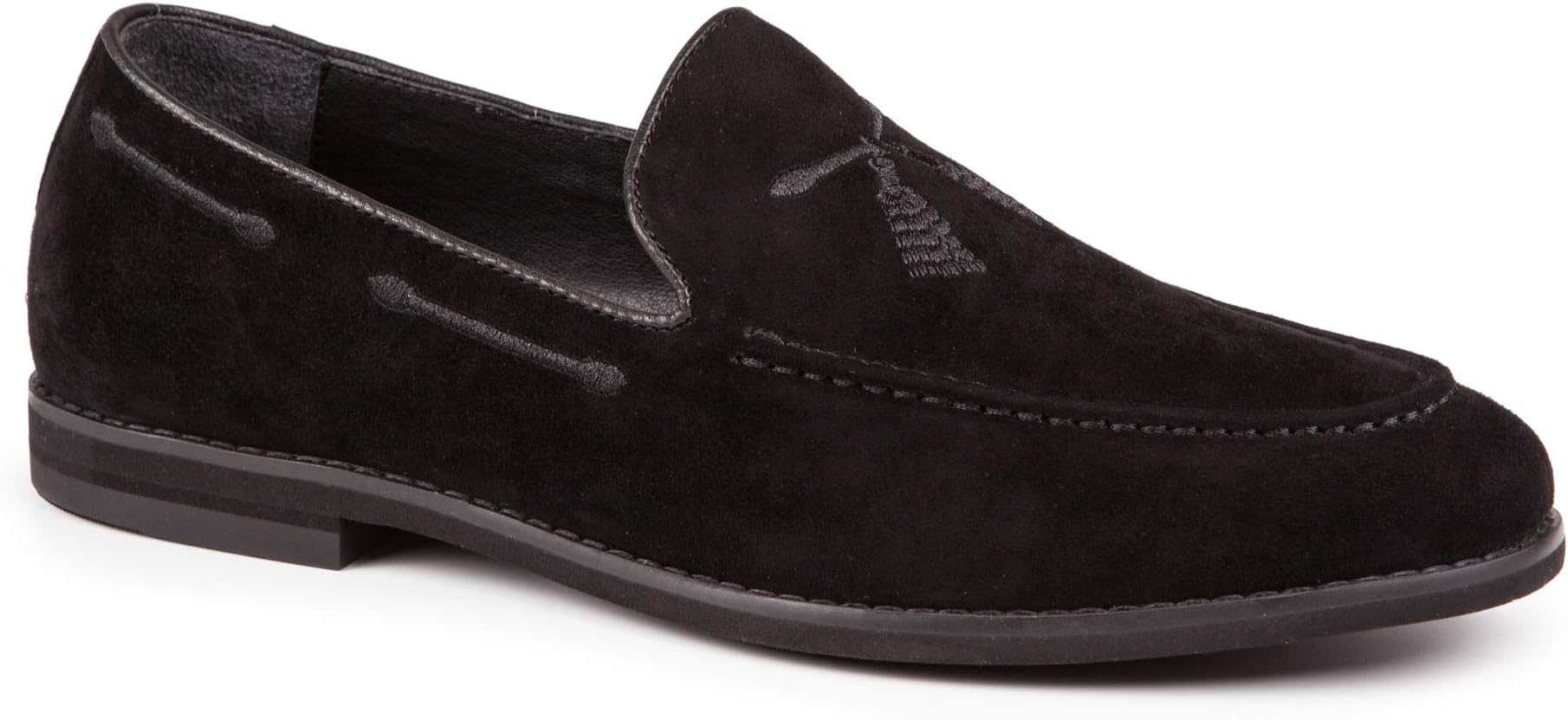 Baldi Men's Racio Black Nubuk Apron Toe Slipon Tassel Kiltie Loafers with Straps On Low Platform Dress Shoes (US 9 / EU 42)