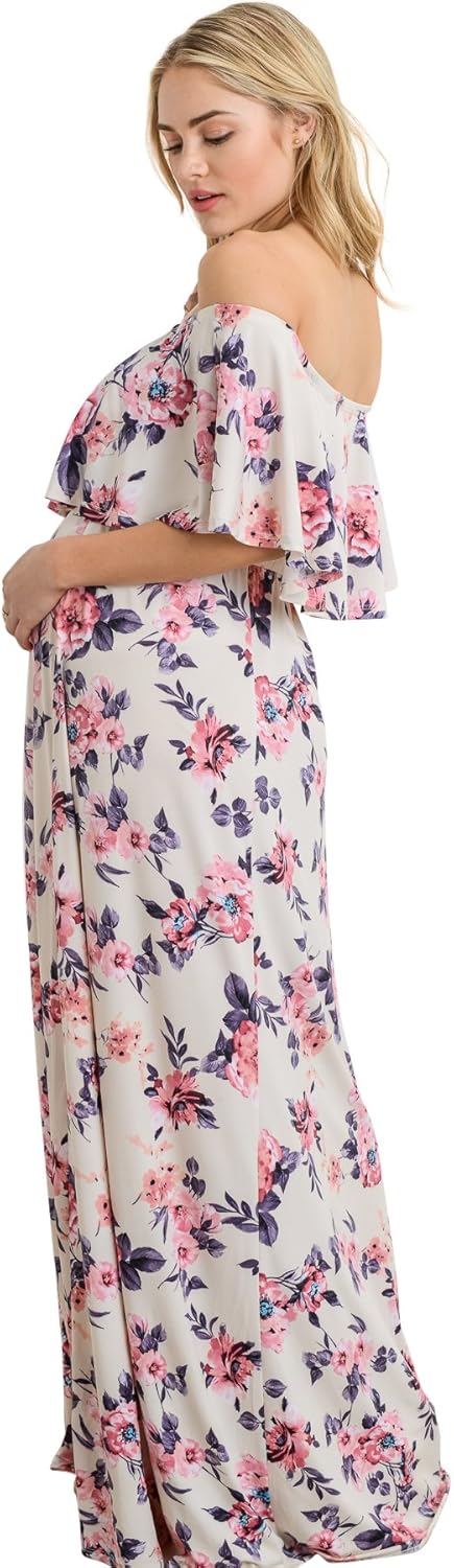HELLO MIZ Women's Ruffle Off The Shoulder Maxi Maternity Dress - Made in USA at  Women’s Clothing store