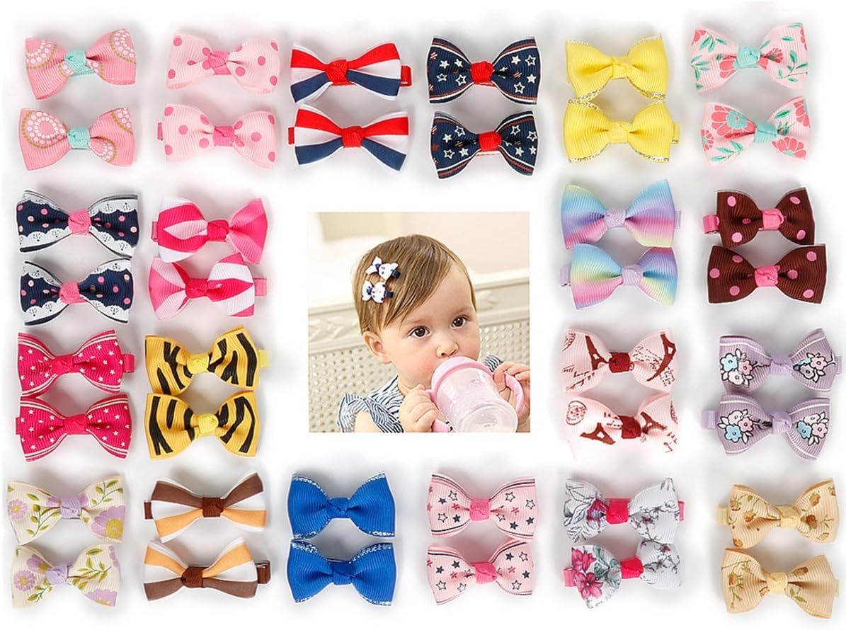 Ezepeo 40 pcs 1.8 Inches Baby Girls Ribbon Hair Bow Clips Printed Pattern Barrettes Hairpins Hair Accessories for Girl Teens Kids Babies Toddlers