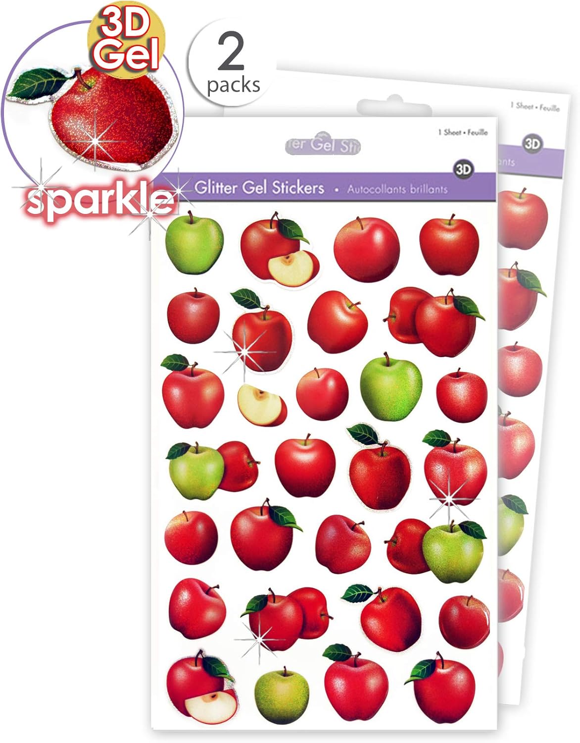 Apple Stickers Cute Stickers Scrapbook Stickers Cool Stickers Puffy Stickers Teacher Stickers for Teachers Stickers for Toddlers Fruit Stickers Classroom Stickers Sparkle Stickers 2 Sticker Packs