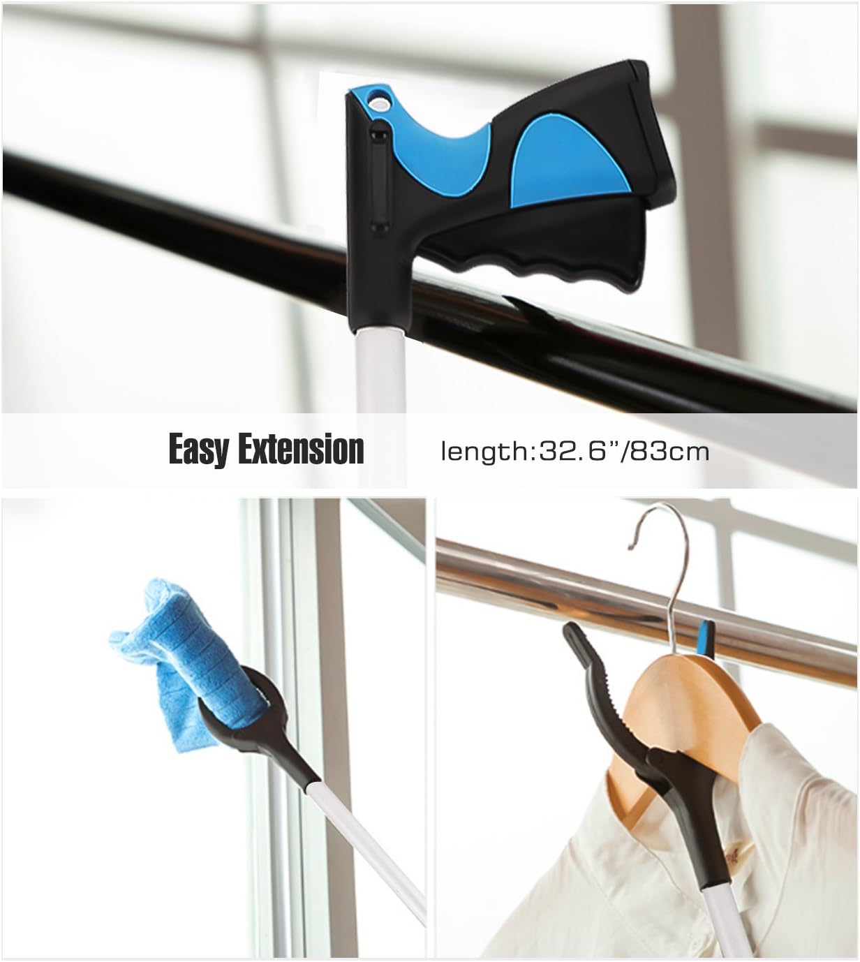 Housolution Reacher Grabber Tool, 32" Foldable Pickup Tool, Lightweight Aluminum Reaching Aid with Rotating Rubber Gripper, Long Arm Extender for Elderly, Litter Trash Picker, Garden Nabber, Blue: Health & Personal Care