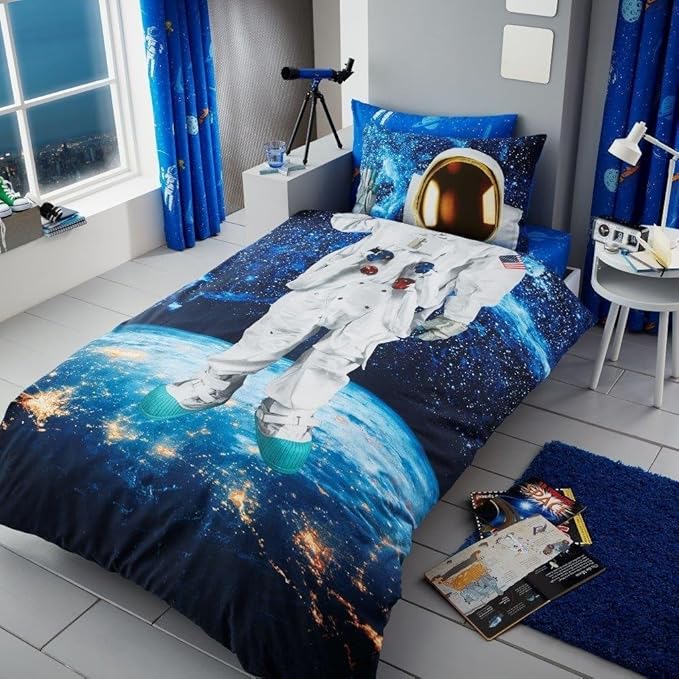 Astronaut Space Man Kids Boys Single Bed Duvet Quilt Cover Bedding Set
