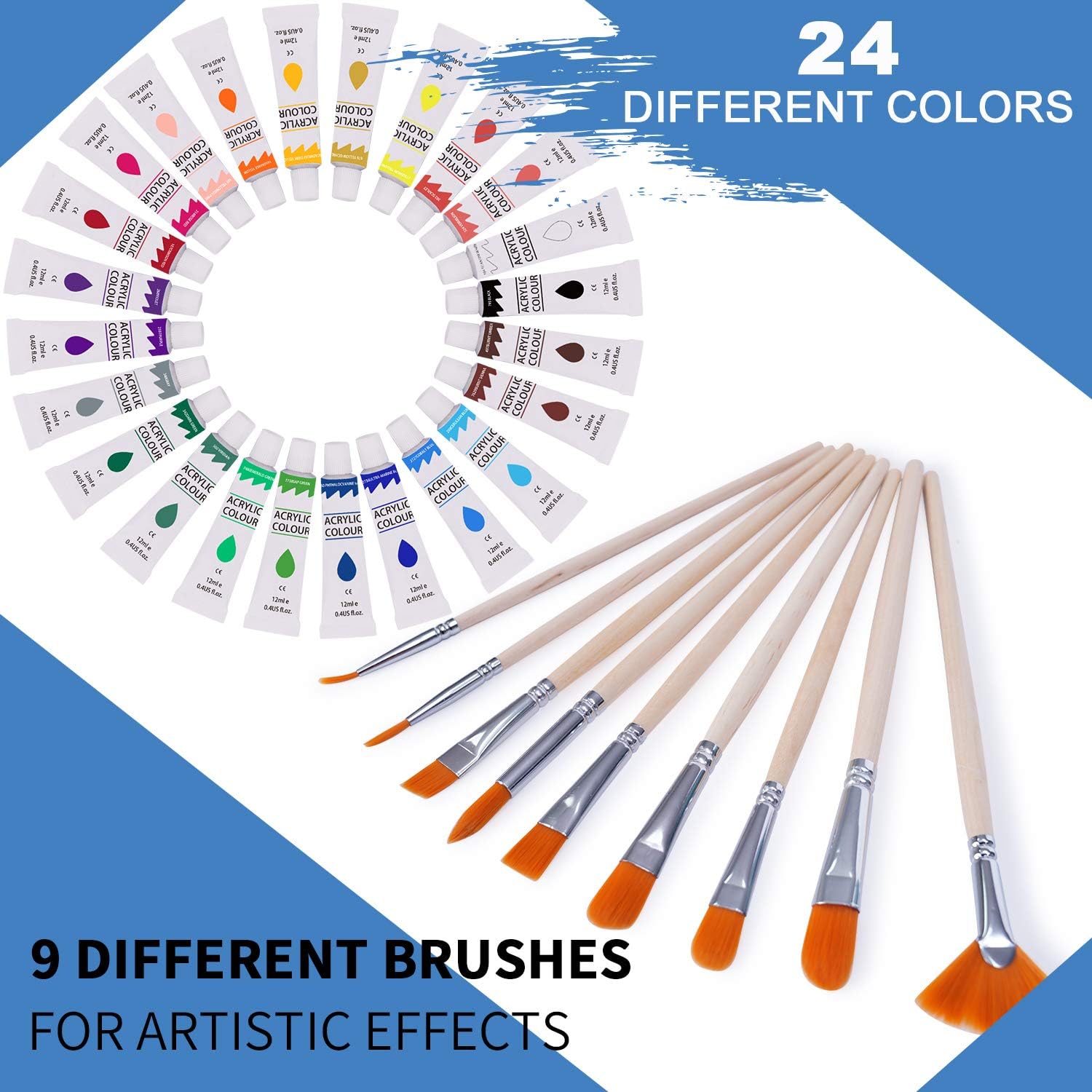 126 Piece Art Set with 2 Drawing Pad, Art Set in Portable Wooden Case, Crayons, Oil Pastels, Colored Pencils, Acrylic Paints, Watercolor Cakes, Brushes, Art Supplies