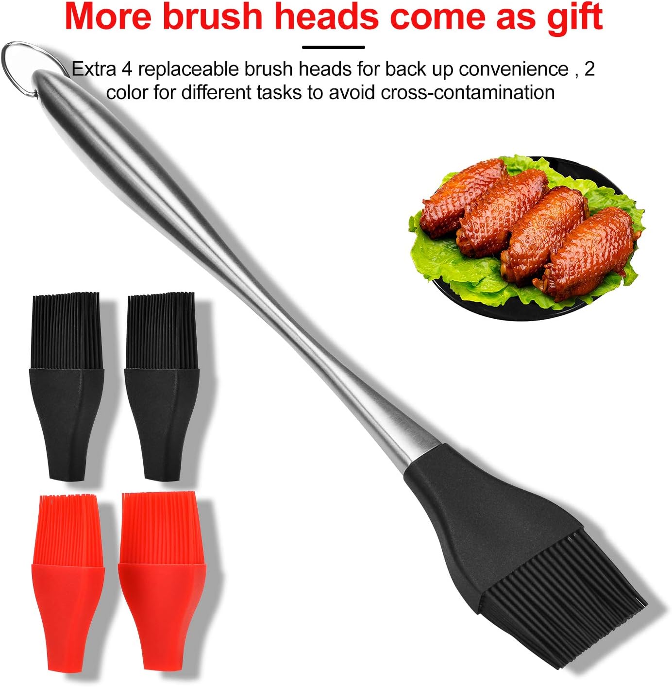 FinewayLife Sturdy Basting Brush 304 Stainless Steel Pastry Brush with 4 Pack Replaceable Silicone Brush Heads Heat Resistant, BPA Free, Food Grade for BBQ Grill Baking Kitchen Cooking : Garden & Outdoor