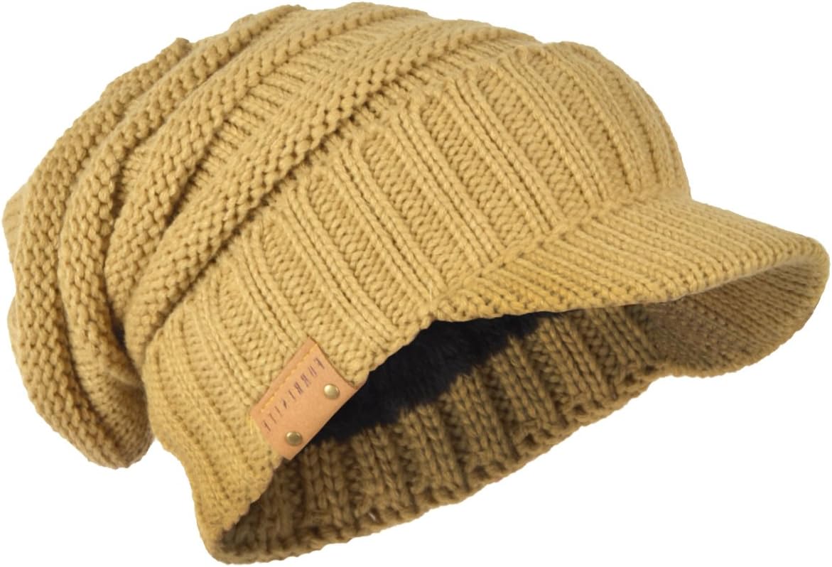HISSHE Men's Thick Knit Newsboy Cap Visor Beanie Hat Fleece Lined Multicolor B319