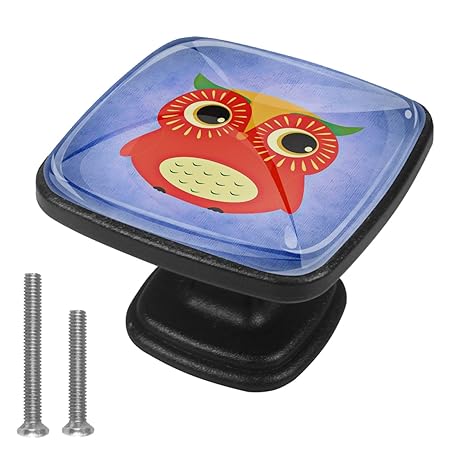 Schrankknöpfe und zieht Karikatur Rote Eule Bücherregal Knöpfe