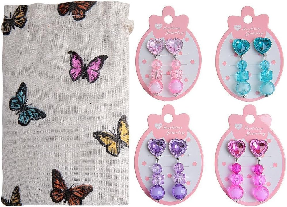 Girls 4pcs Dress Up Pretend Play Clip On Earrings Heart-Shaped Party Favor Birthday Gift Princess Jewelry Set by Canzon