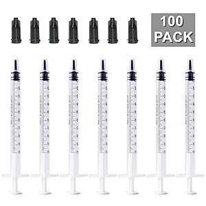 BSTEAN 1ml 1cc Syringe with Luer Slip Tip and Caps, No Needle (Pack of 100)