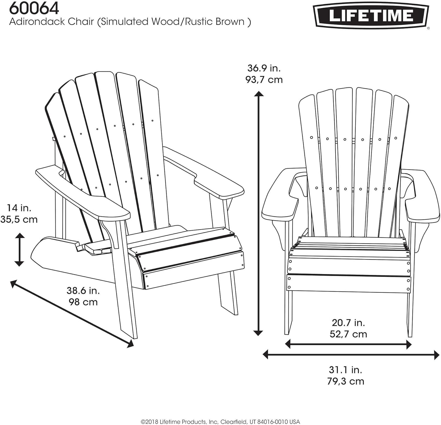 Lifetime Faux Wood Adirondack Chair, Brown - 60064 : Garden & Outdoor