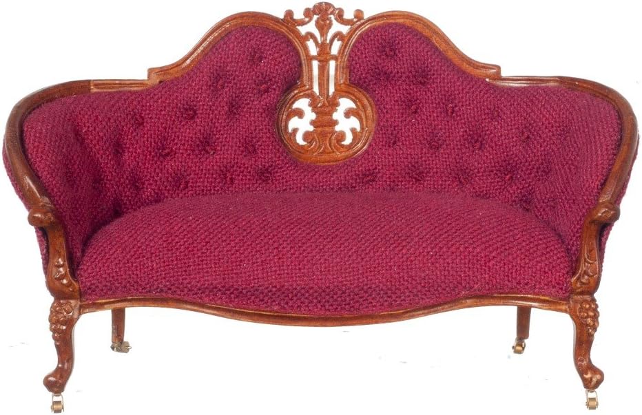Dollhouse Miniature American Victorian Settee, Walnut Finish