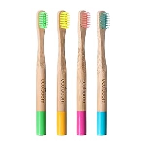 ecoboom Kid Bamboo Toothbrush,Natural Charcoal,BPA Free Soft Bristles,Medium Natural Environmentally Friendly -Organic, Vegan, Pack Of 4