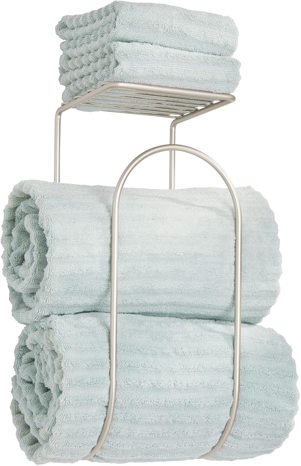 bathroom wall mounted towel rack on Amazon Com Mdesign Modern Metal Wire Wall Mount Towel Rack Holder And Organizer With Storage Shelf For Bathroom Towels Washcloths Hand Towels Decorative Curved Design Satin Home Kitchen