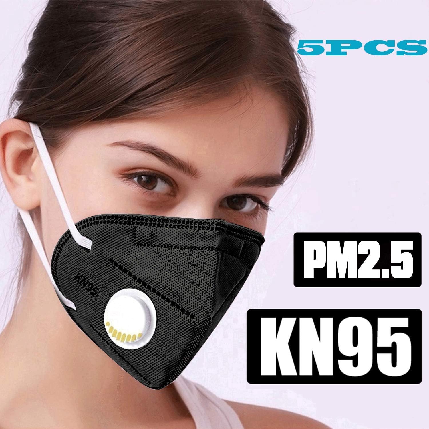 SEN KEY (7-9 Days Arrives) N95 Masks Adult, 5PCS Black Reusable N95 Face Mask with Exhalation Valve Activated Carbon Air Filter, 7 Layers Anti-Dust Respirator Mask for Woman & Man