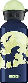 SIGG Glow Moon Dinos Kinder Trinkflasche (0.4 L), schadstofffreie Kinderflasche mit auslaufsicherem Deckel, federleichte Trinkflasche aus Aluminium