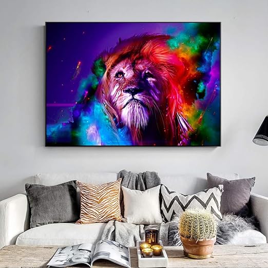 Rtckf Arte Abstracto Acuarela Leon Lienzo Mural Animal Pop Art