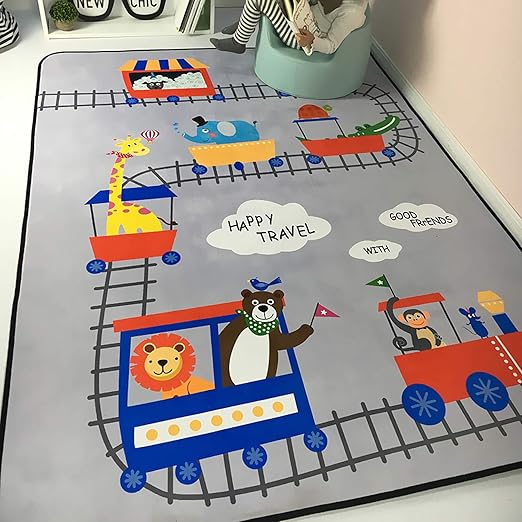 USTIDE Train Design Kids Rug Children Play Carpet For Bedroom Living