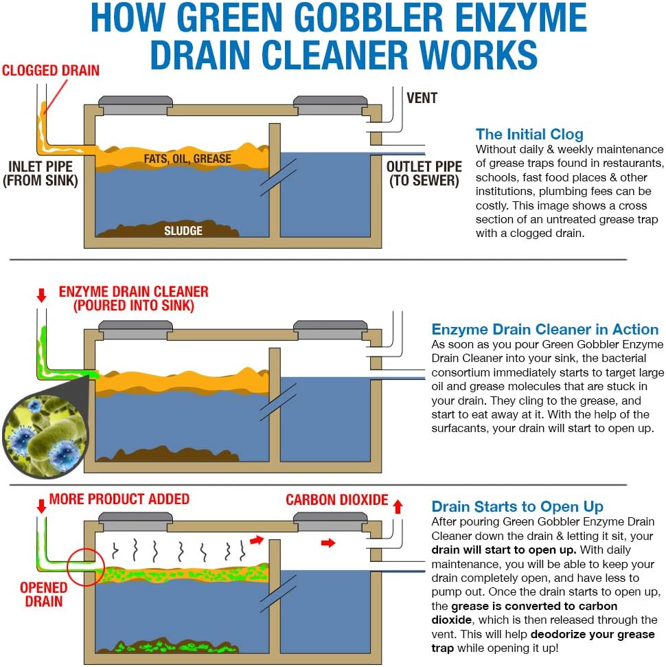 Green Gobbler ENZYMES for Grease Trap & Sewer - Controls Foul Odors & Breaks Down Grease, Paper, Fat & Oil in Sewer Lines, Septic Tanks & Grease Traps (1 Gallon): Health & Personal Care